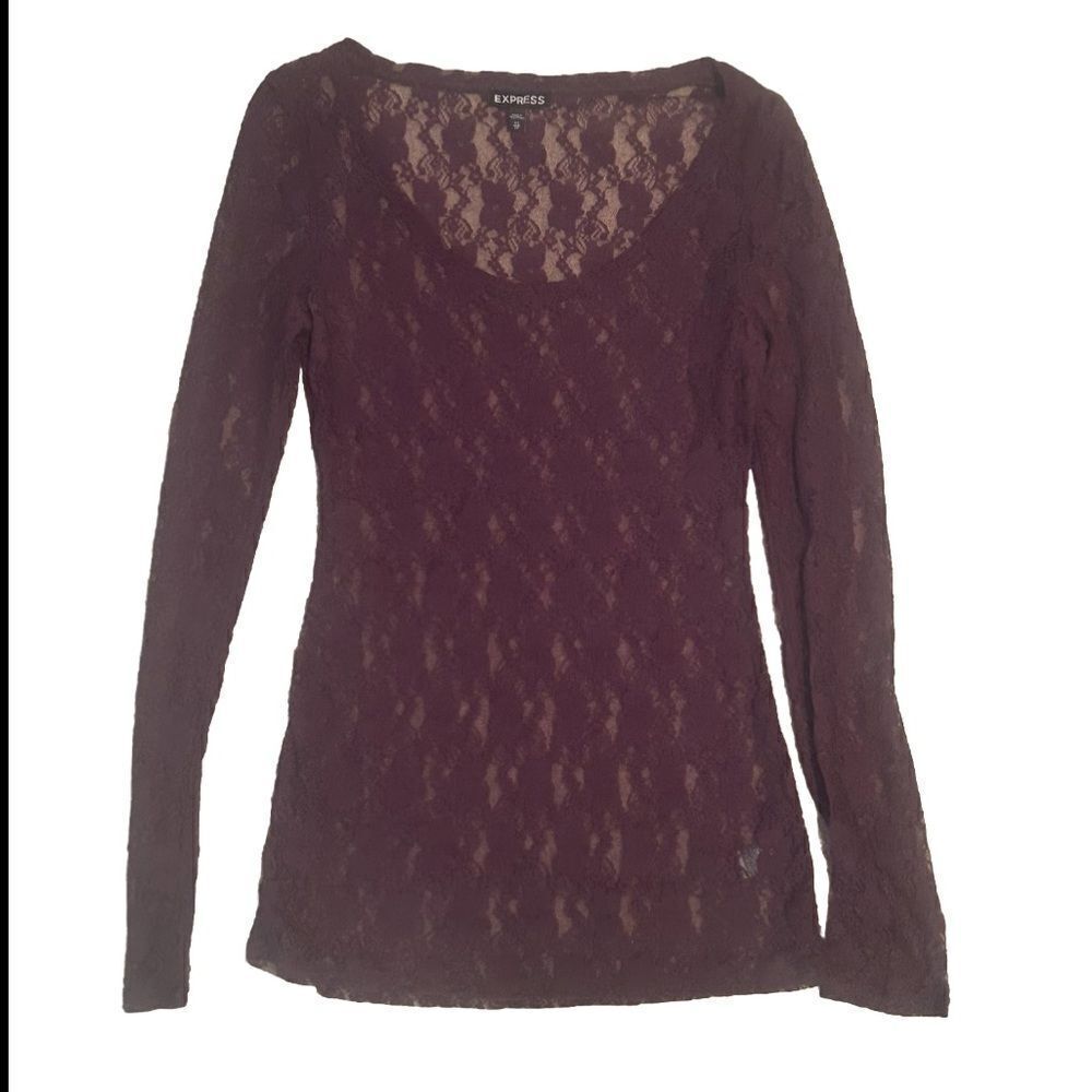 Women’s Purple Express Floral Mesh Long Sleeve Boat Neck Top Size X-Small